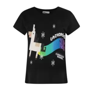 Image of Crossy Road Childrens/Girls Official Unihorse Short Sleeved T-Shirt (Years (9/11)) (Midnight Black)