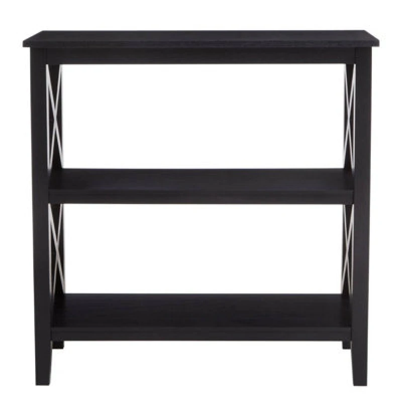 Image of Orsina Three Shelf Black Book Case, Pine Wood Tall Book Shelf, Large Book Case For Home & Office