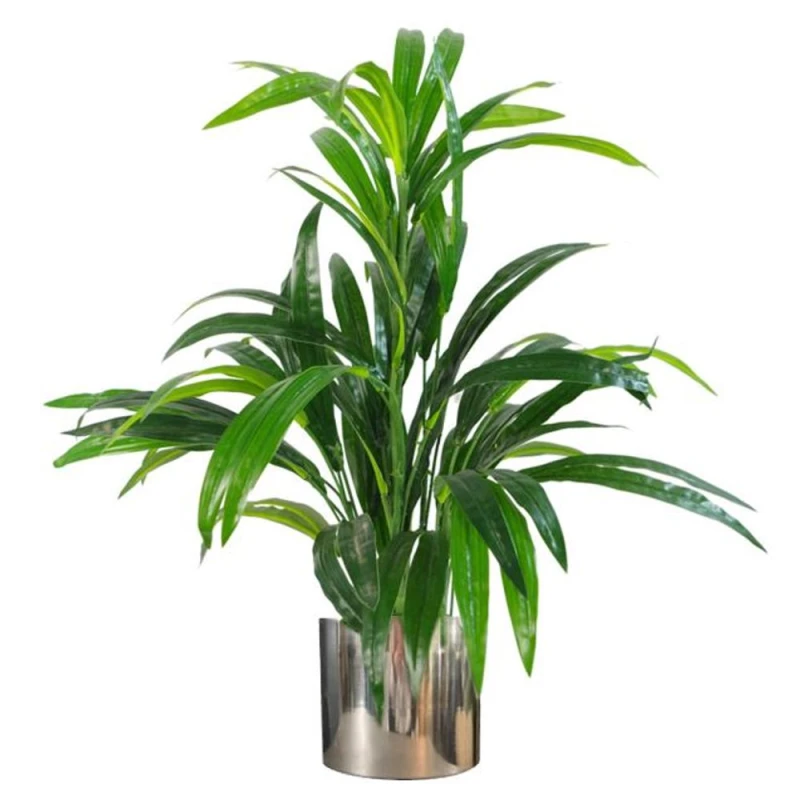 Image of Leaf 65cm Artificial Realistic Bamboo Shrub Plant with Silver Metal Planter Green