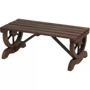 Image of Garden Rustic Wooden Bench Wheel-Shaped Legs Slatted Seats Stable Reinforced Structure Outdoor Patio Garden 2-Person Bench Seat - Brown - Outsunny