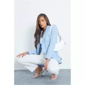 Image of I Saw It First Baby Blue Textured Military Button Double Breasted Blazer Co-Ord - Blue