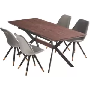 Image of 5 Pieces Life Interiors Sofia Blaze Dining Set - an Extendable Walnut Rectangular Wooden Dining Table and Set of 4 Dark Grey Dining Chairs - Dark Grey