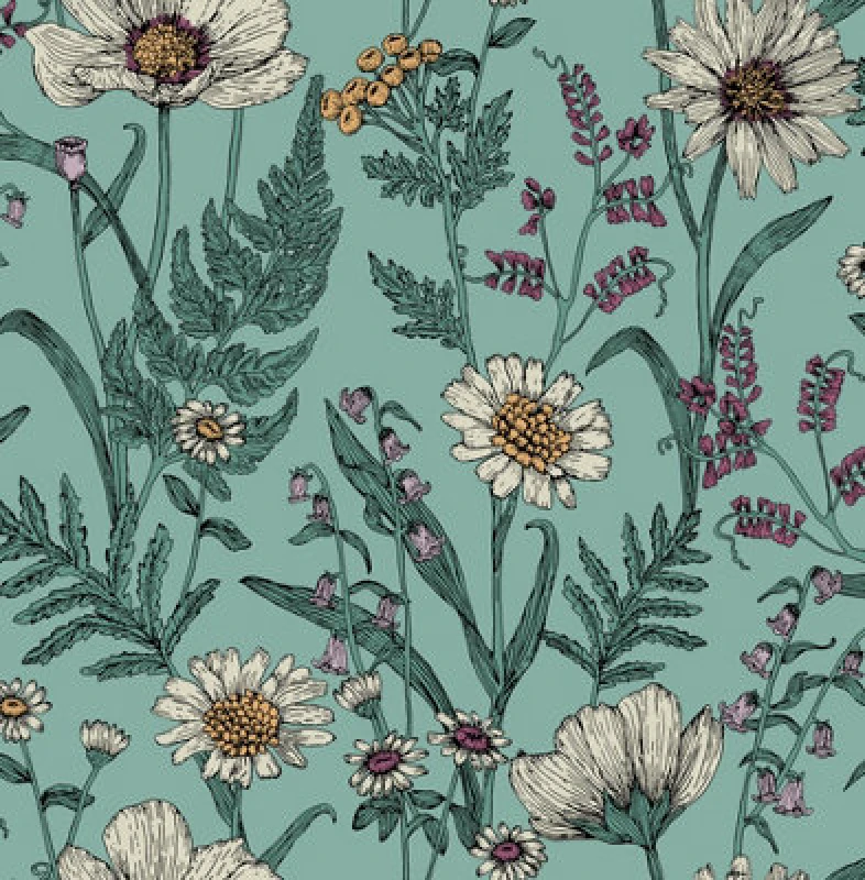 Image of FINE DECOR Fine Decor - Wild Meadow Blue Wallpaper Floral Flowers Leaves Paste The Wall WL-FD43338