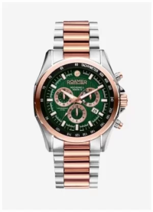 Image of Roamer Rockshell Mark III Chrono Green Dial Rose Gold IP Bi- Watch
