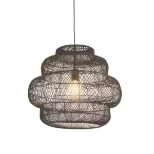 Image of Piacenza Single Pendant Ceiling Lamp, Black Rattan, Matt Black