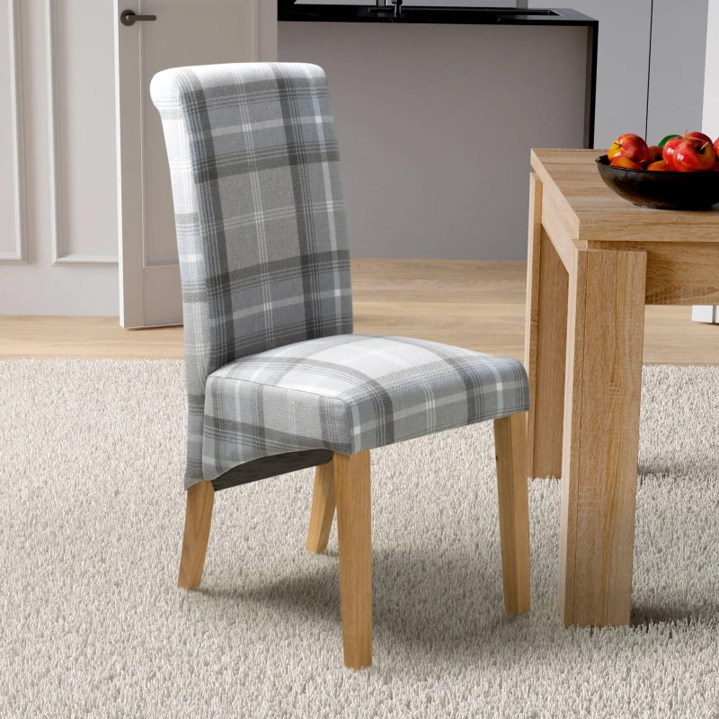 Image of 2 x Karta Scroll Back Check Grey Dining Chairs, Grey 009-07-03-05-02