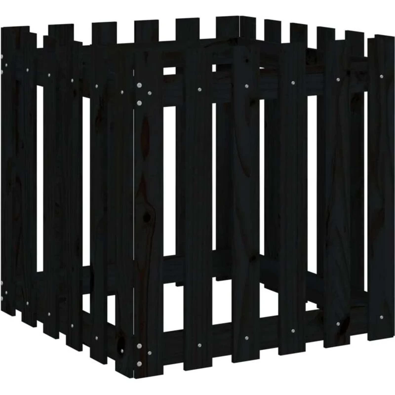 Image of vidaXL Planter w/ Fence Design Black 60x60x60cm Solid Pine, Black 832459