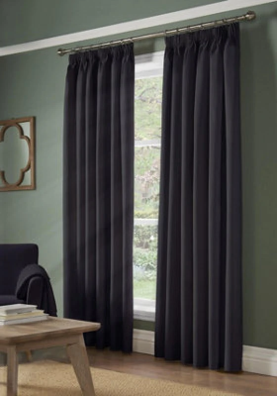 Image of Alan Symonds Plain 95% Blackout Pencil Pleat Taped Top Curtains Charcoal unisex 168x229cm