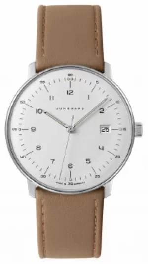 Image of Junghans Mens Max Bill White Dial Beige Leather 041/ Watch