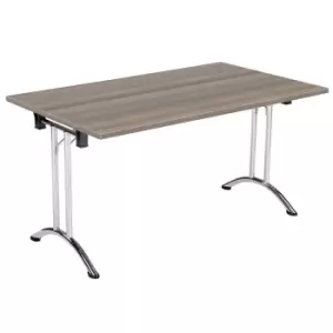 Image of One Union Folding Table 1400 X 700 Chrome Frame Grey Oak Rectangular Top