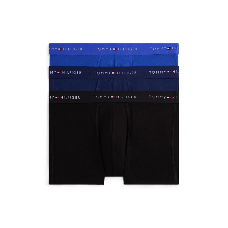 Image of Tommy Hilfiger Mens 3 Pack Signature Waistband Trunks Blu/Prp Nvy/Blk male Medium