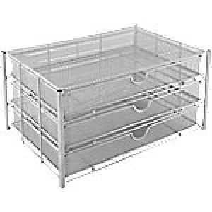 Image of Osco Filing Drawers Unit Silver Wire Mesh 35.5 x 24.5 x 19.5cm 3 Pieces