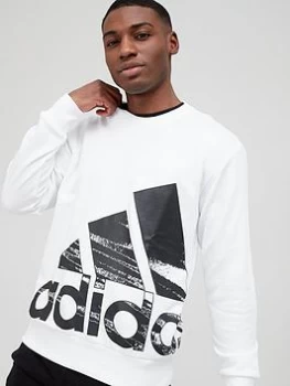 Image of adidas Essentials Badge of Sport Big Logo Sweat Top - White Size M Men