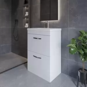 Image of Nuie - Athena Floor Standing 2-Drawer Vanity Unit with Basin-2 600mm Wide - Gloss White
