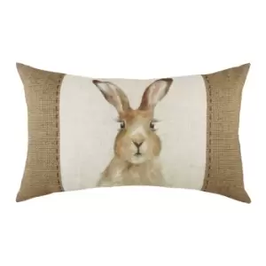 Image of Hessian Hare Rectangular Cushion White / 30 x 50cm / Polyester Filled