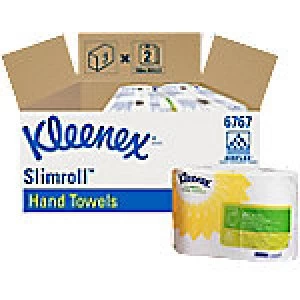 Image of Kleenex Hand Towels Slimroll 1 Ply Rolled White 2 Rolls of 400 Sheets