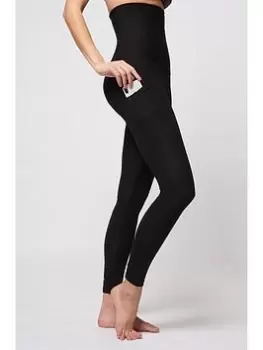 Image of TLC Sport Performance High Tummy Control Extra Strong Compression Side Pocket Legging - Black, Size L, Inside Leg 29, Women