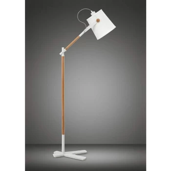 Image of Nordica Floor Lamp with White Shade 1 Bulb E27, matt white / beech with Ivory White Shade