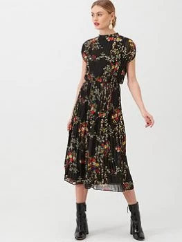 Image of Oasis Oriental Pleated Midi Dress - Multi, Size 8, Women