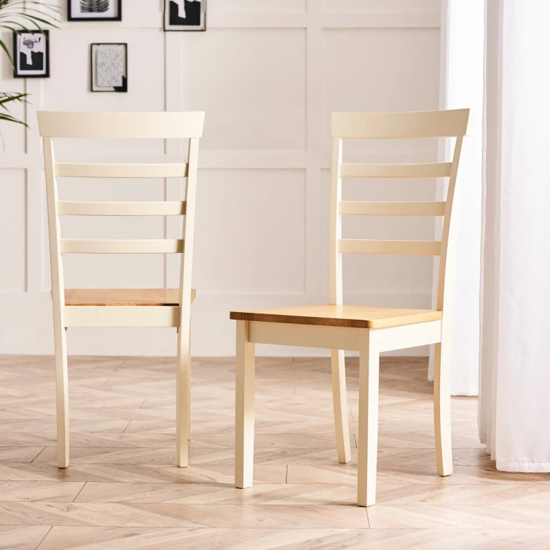 Image of FurnitureboxUK FurnitureboxUK Set of 2 Whitby Solid Wood Dining Chairs With Oak Colour Seat in Cream Cream One Size Unisex 5056542693052