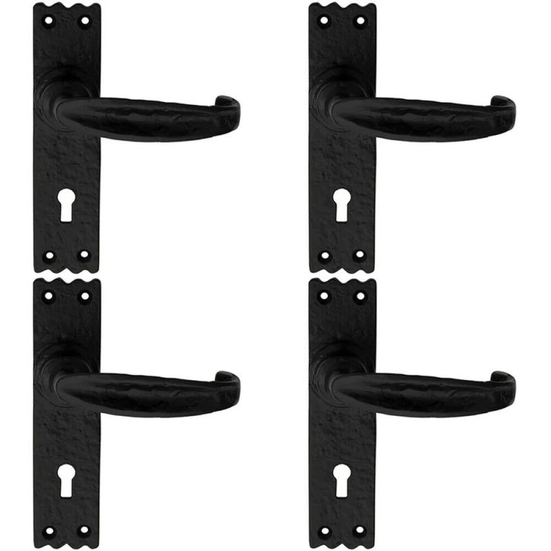 Image of Loops 4x PAIR Creased Style Handle on Slim Lock Backplate 156 x 38mm Black Antique Black