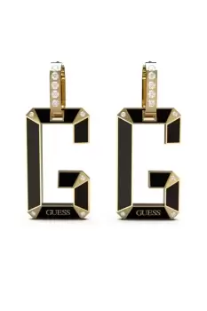 Image of Guess Jewellery Ladies Earrings. 37mm Huggies Black Yellow Gold Tone