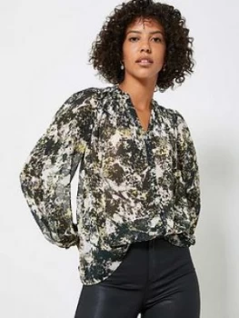 Image of Mint Velvet Gabi Print Shirred Yolk Blouse - Green