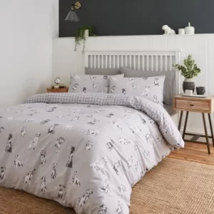 Image of Catherine Lansfield Delightful Dogs Duvet Cover and Pillowcase Set Grey