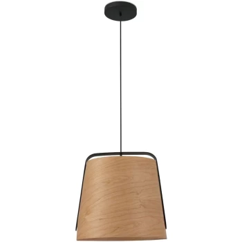 Image of Faro Stood - 1 Light Dome Ceiling Pendant Black And Cherry Wood, E27