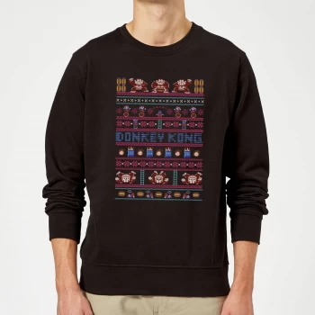 Image of Nintendo Donkey Kong Retro Black Christmas Sweatshirt - M - Black