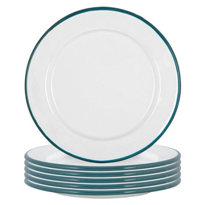 Image of Argon Tableware White Enamel Side Plates 20cm Pack of 6 Green