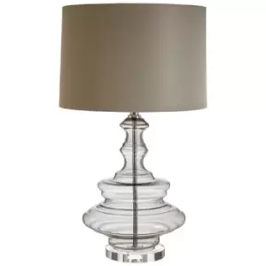 Image of Curved and Bevelled Glass Body with Natural Shade Table Lamp