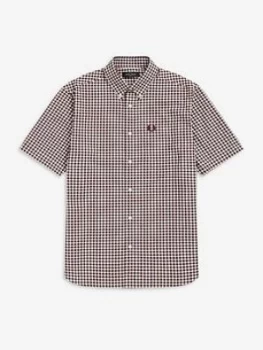 Image of Fred Perry Gingham Short Sleeve Shirt, Mahogany Size M Men