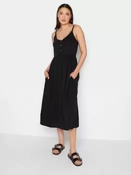 Image of Long Tall Sally Black Button Through Cami Dress With Pockets, Black, Size 18, Women