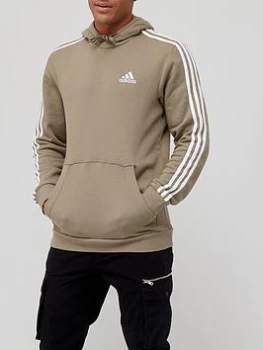 Image of adidas 3 Stripe Fleece Hoodie - Khaki/White, Khaki/White, Size S, Men