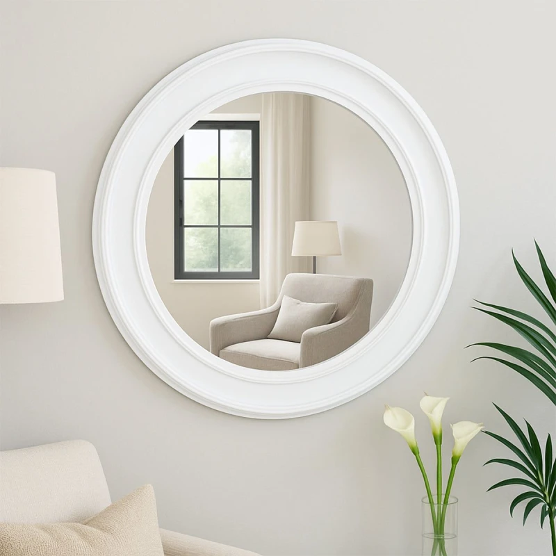 Image of Melody Maison Large Round Vintage White Wall Mirror 80cm X 80cm White