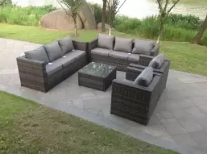 Image of Fimous 8 Seater Outdoor Dark Grey Rattan Lounge Complete Sofa Set with Side Table