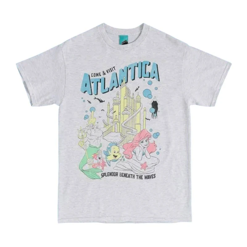 Image of The Little Mermaid Mens Come & Visit Atlantica T-Shirt in Light Grey Size: Small Light Grey Male S