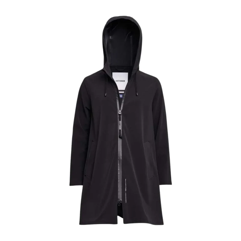 Image of Stutterheim Womens zipped raincoat Stutterheim Mosebacke Lightweight Suede Noir Female XS
