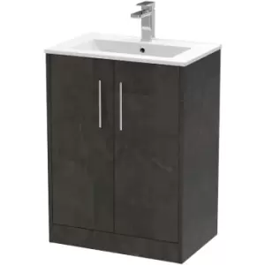 Image of Hudson Reed Juno Floor Standing 2-Door Vanity Unit with Basin 2 600mm Wide - Metallic Slate