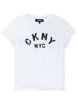 Image of DKNY Girls Print Logo T-Shirt - White, Size Age: 16 Years, Women
