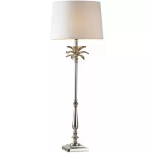 Image of Table Lamp Polished Nickel & Natural Linen 60W E27 Base & Shade e10388