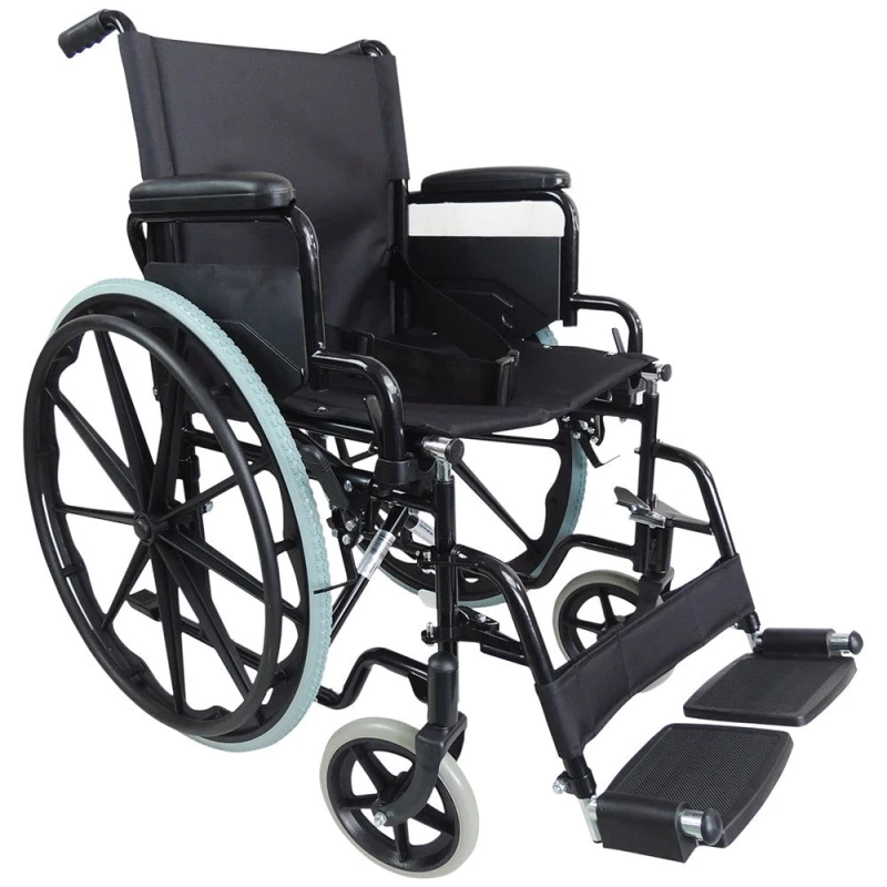 Image of Loops Lightweight Self Propelled Steel Transit Wheelchair - Foldable Design - Black Black