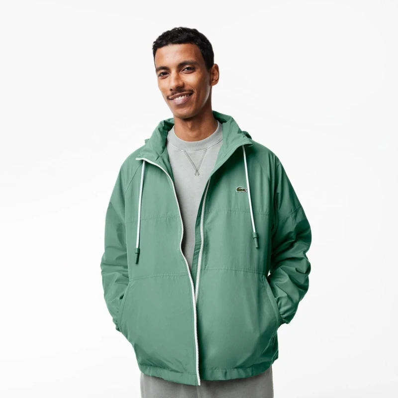 Image of Lacoste Detachable Hood Water-Repellent Jacket Green male L/XL