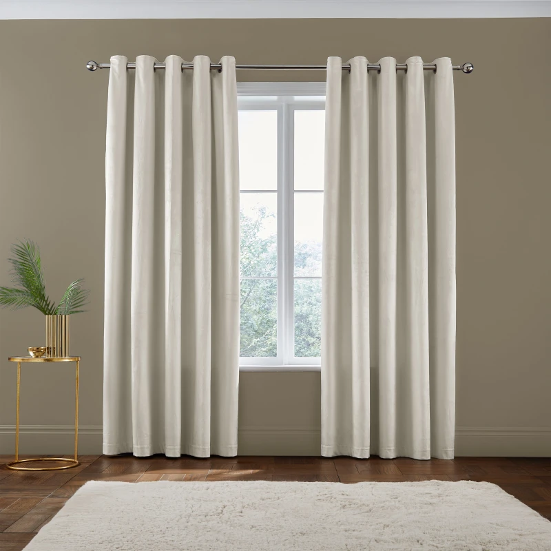 Image of Catherine Lansfield Kingsley Matt Velvet Lined Eyelet Curtains Curtains 66x90" Cream 42183569000
