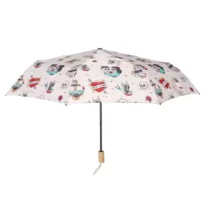 Image of Something Different Tattoo Folding Umbrella (One Size) (Cream/Multicoloured)