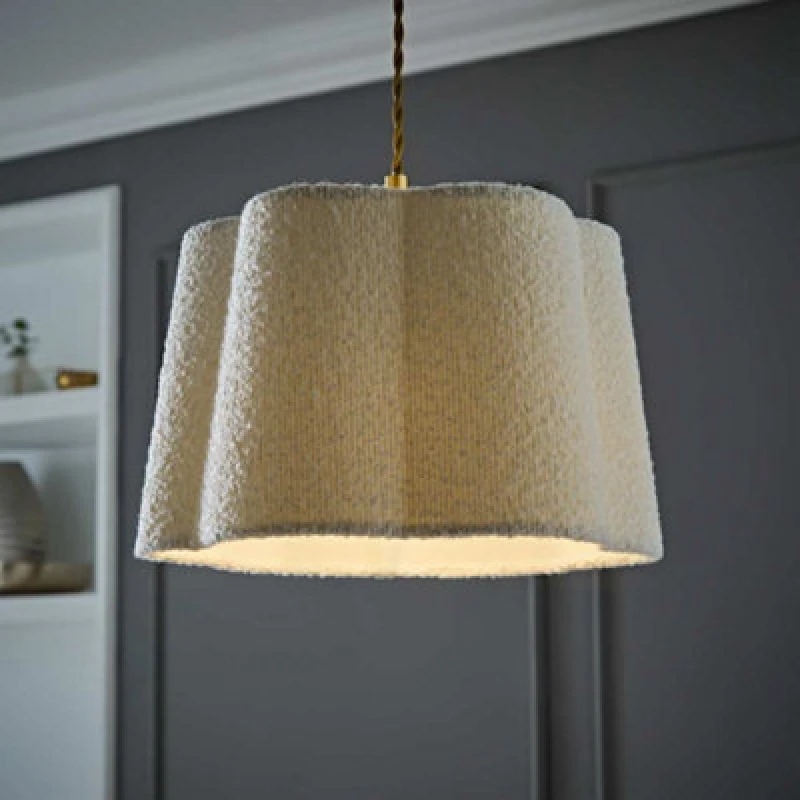 Image of ValueLights Amy Cream Boucle Scallop Shape Ceiling Floor Table Lamp Shade Cream