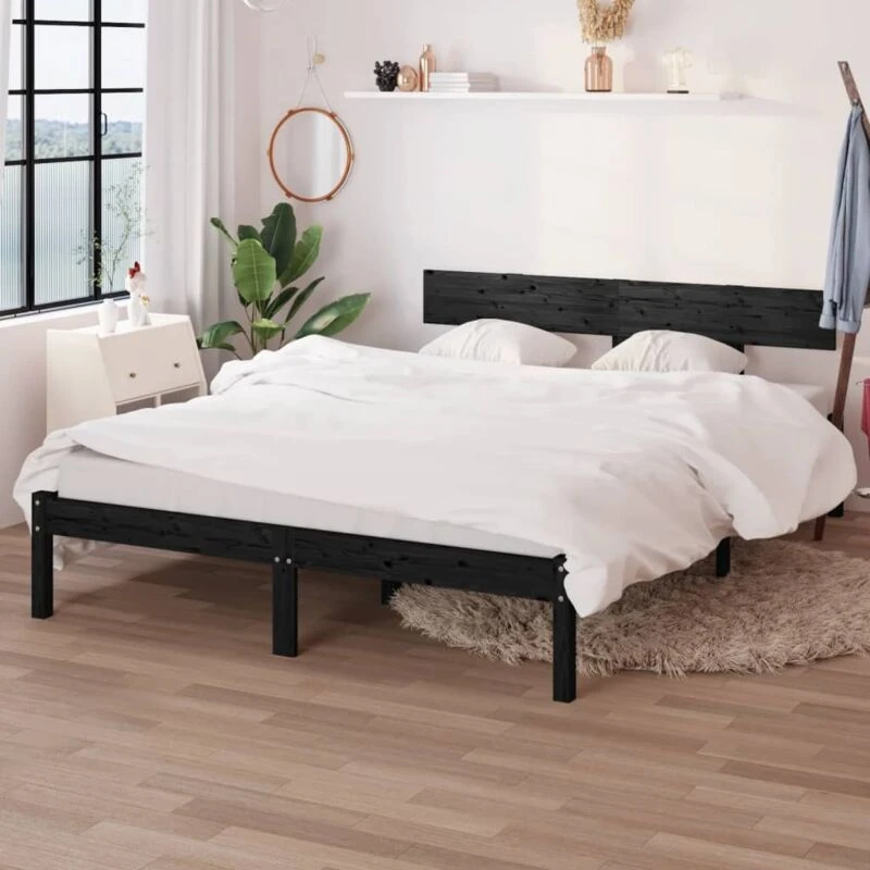 Image of VIDAXL Bed Frame without Mattress Black Solid Wood 160x200cm Vidaxl 8720286763223