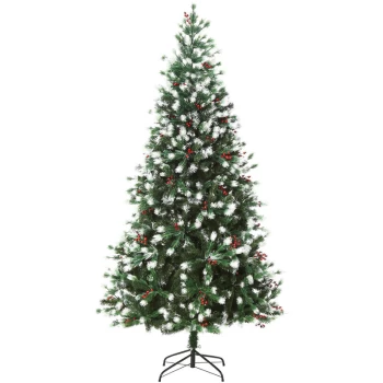 Image of 6ft Snow-Dipped Artificial Christmas Tree w/ Red Berries Metal Base - Homcom