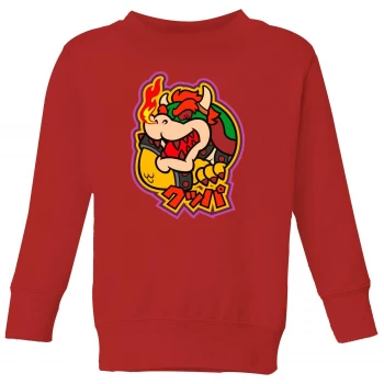 Image of Nintendo Super Mario Bowser Kanji Kid's Sweatshirt - Red - 7-8 Years
